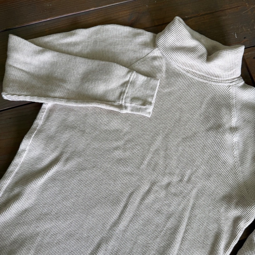 Everlane Organic Cotton Waffle Knit Turtleneck Top Oatmeal Beige Small